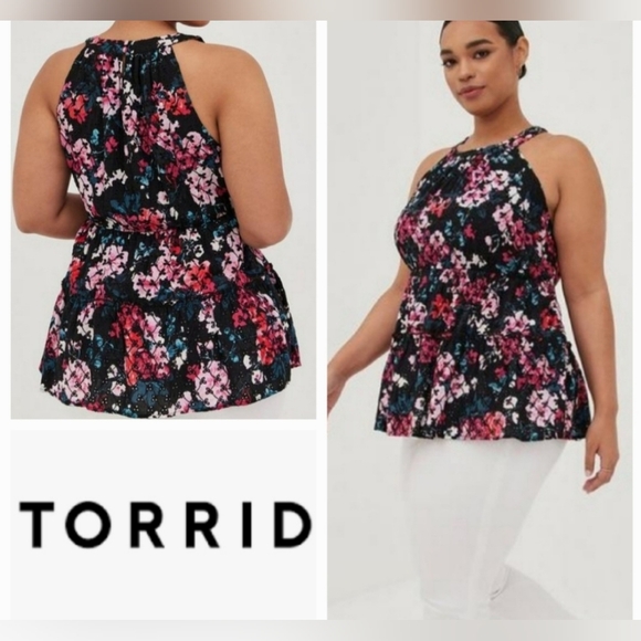 torrid Tops - Torrid Black and Pink Floral Tank Top Size 2 NEW
